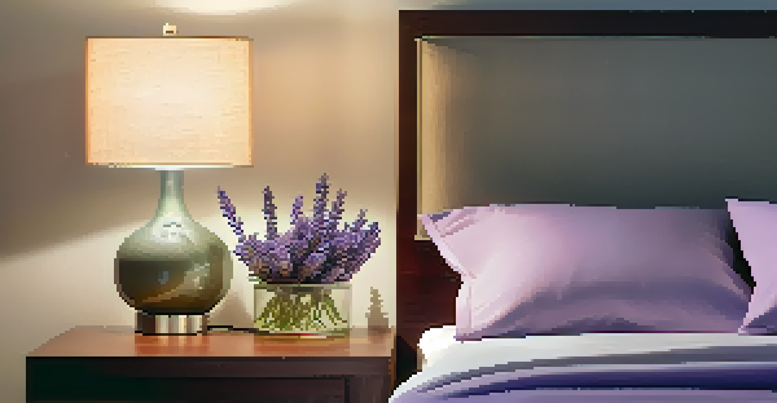 A close-up of a lavender plant next to a glowing lamp, creating a warm and relaxing atmosphere.