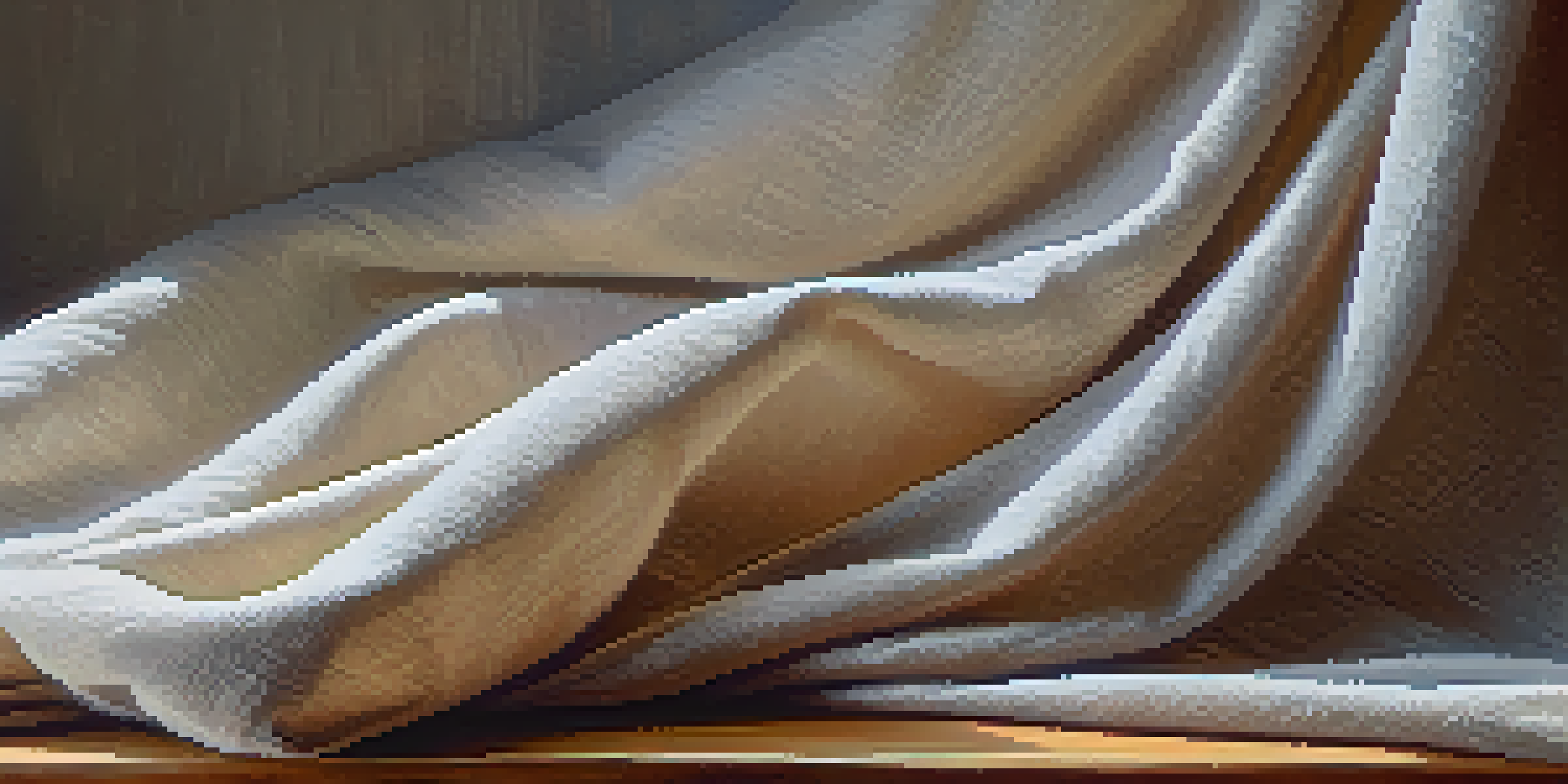 A close-up view of organic linen fabric with natural textures and earthy colors, illuminated by soft morning light.
