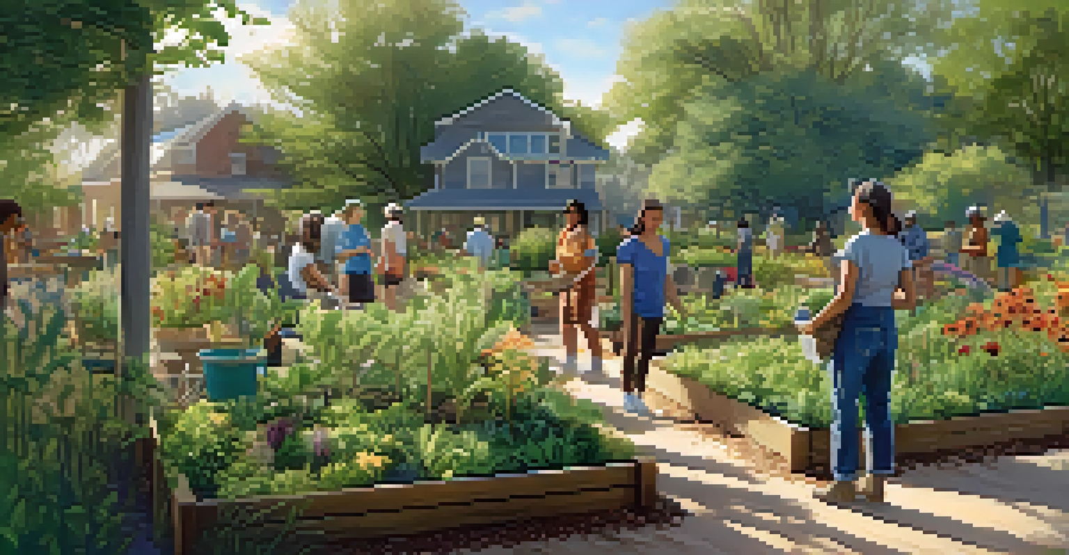 A community garden where residents plant native flowers and shrubs, emphasizing teamwork in erosion control.