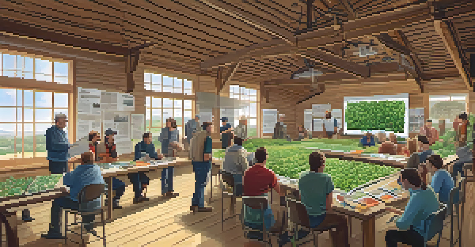Farmers participating in a workshop about managing invasive plants in a barn.