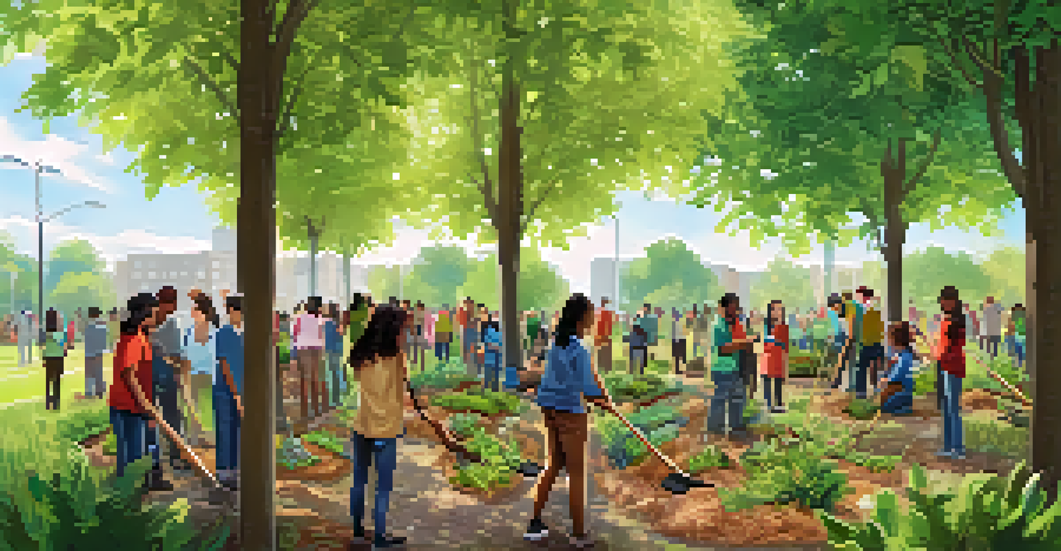 Students and community members collaborating to plant trees in a park, emphasizing community involvement in sustainability.