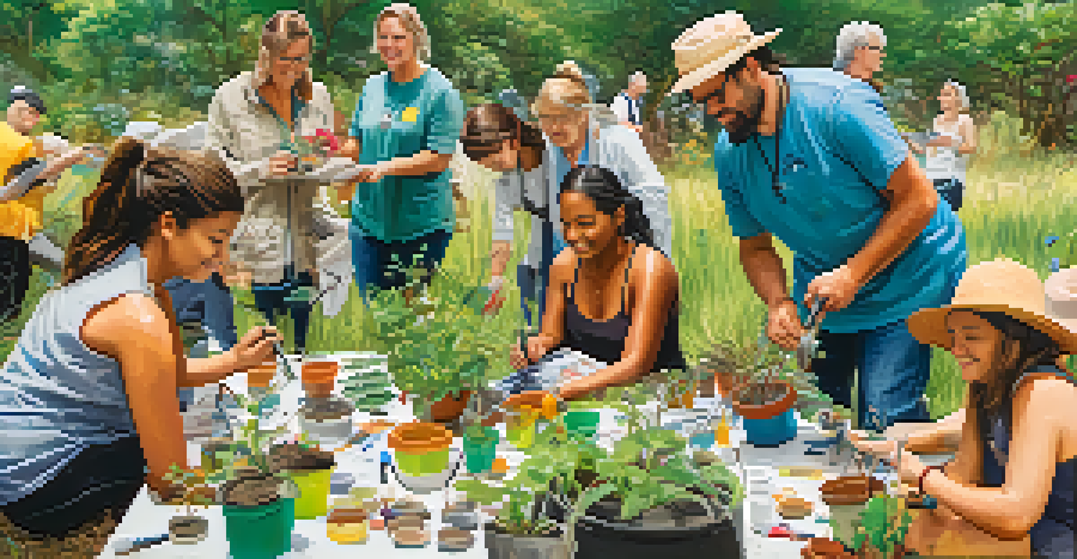 A community workshop focused on plant conservation, featuring people planting native plants in an outdoor setting.