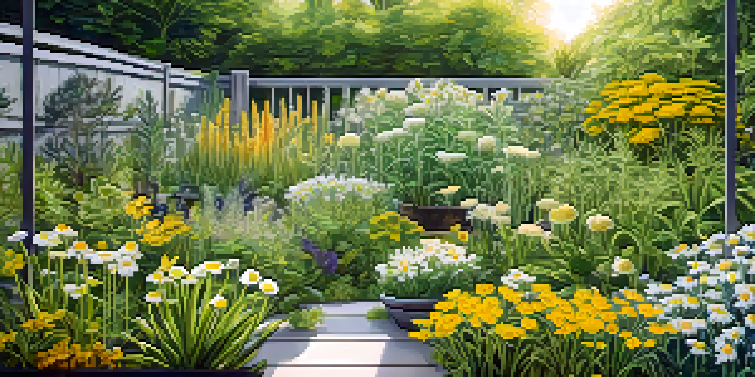 A peaceful herbal garden showcasing different medicinal plants like chamomile, ginger, and turmeric under gentle morning light.