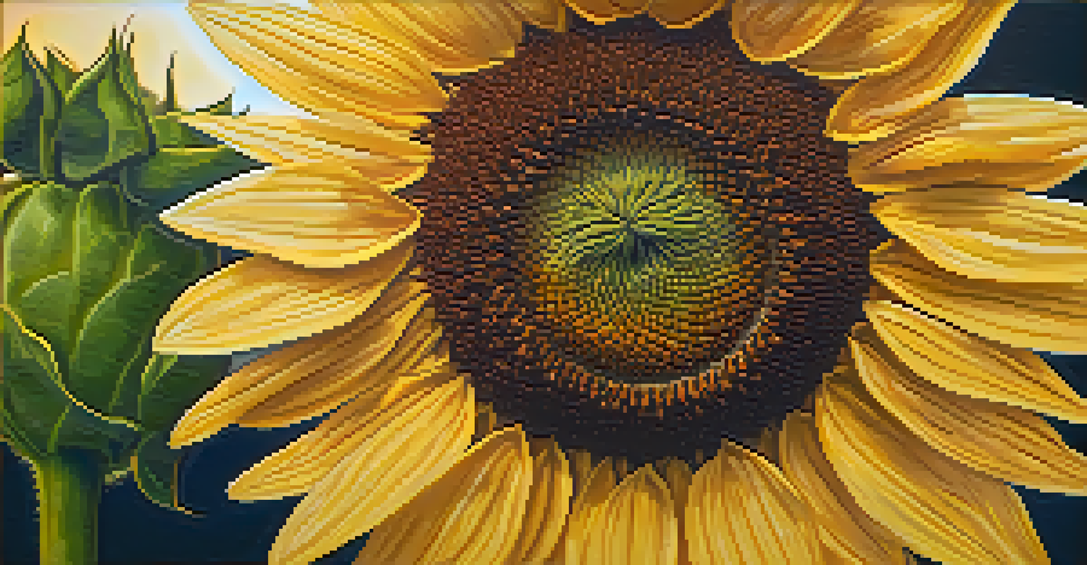 Close-up of a sunflower displaying detailed petals and seeds, illuminated by sunlight against a blurred background.