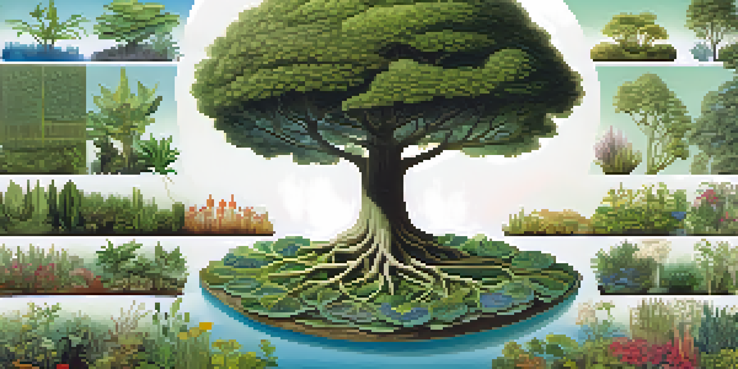 An illustrated tree diagram depicting the taxonomic hierarchy of plants, with various levels and representative plants in vibrant colors.