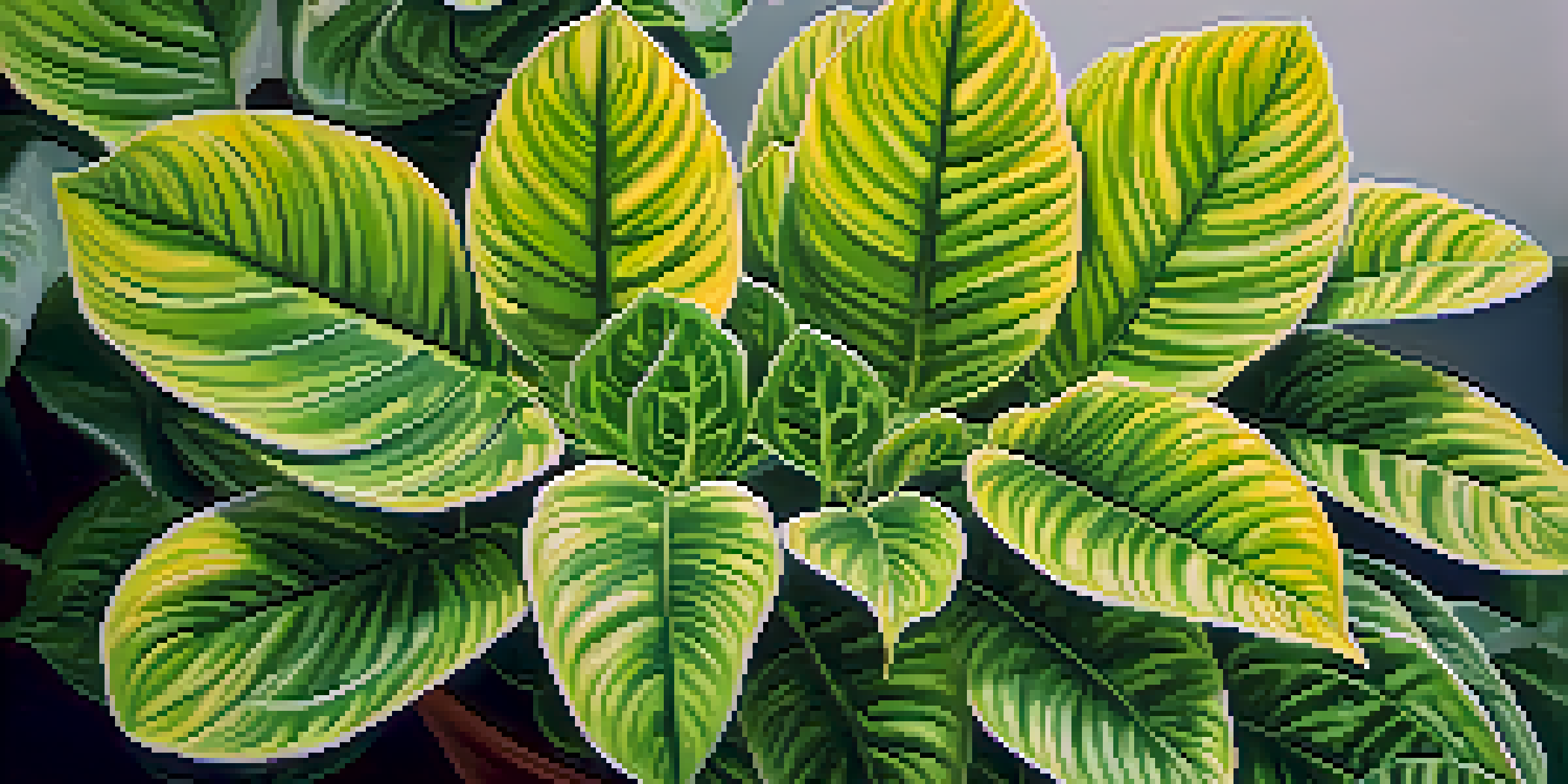 A close-up of a green plant with yellowing leaves showing signs of zinc deficiency, highlighted by natural light.