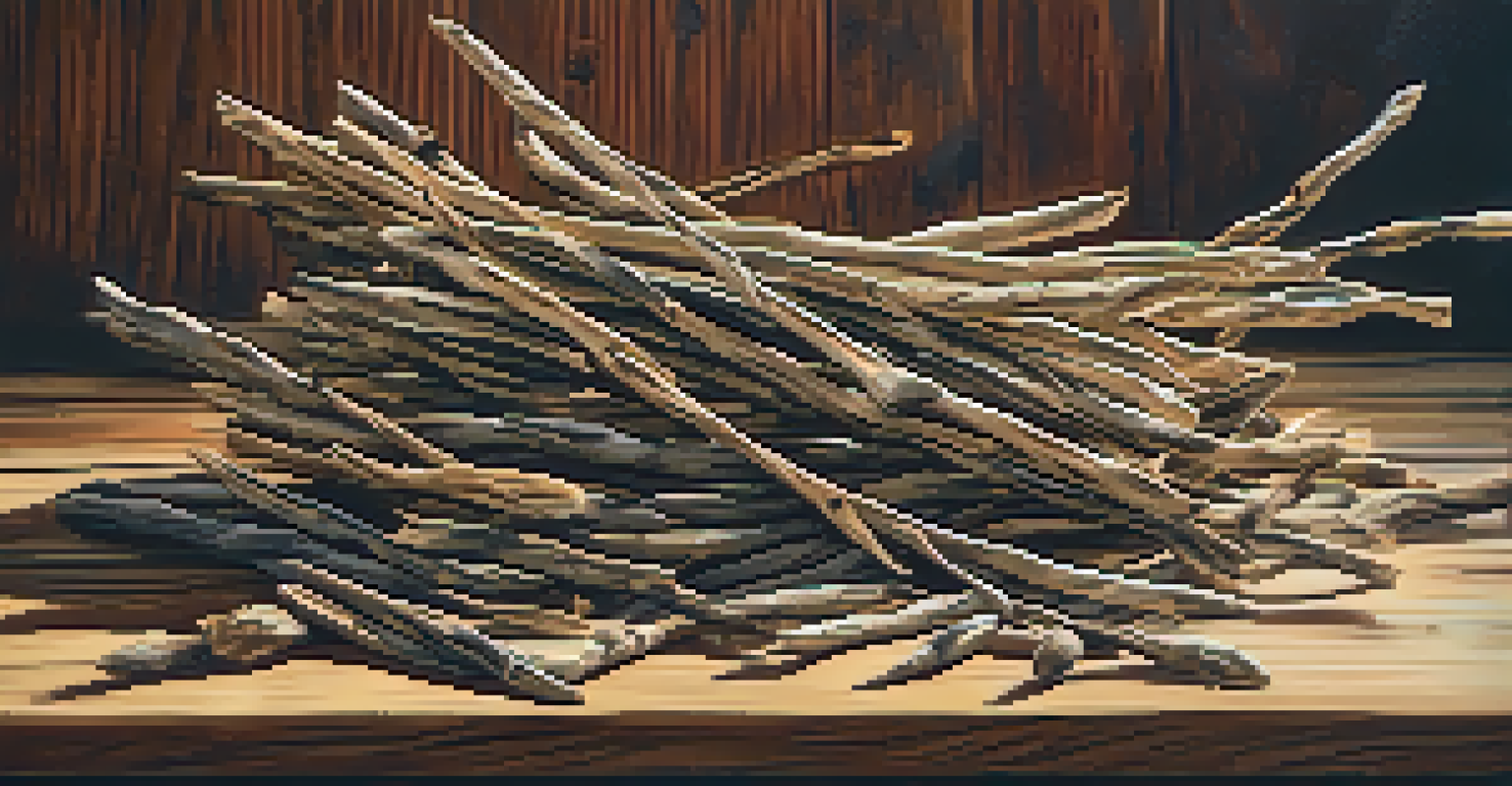 An artistic arrangement of dried willow bark pieces on a wooden surface, with a blurred background of herbal remedies.