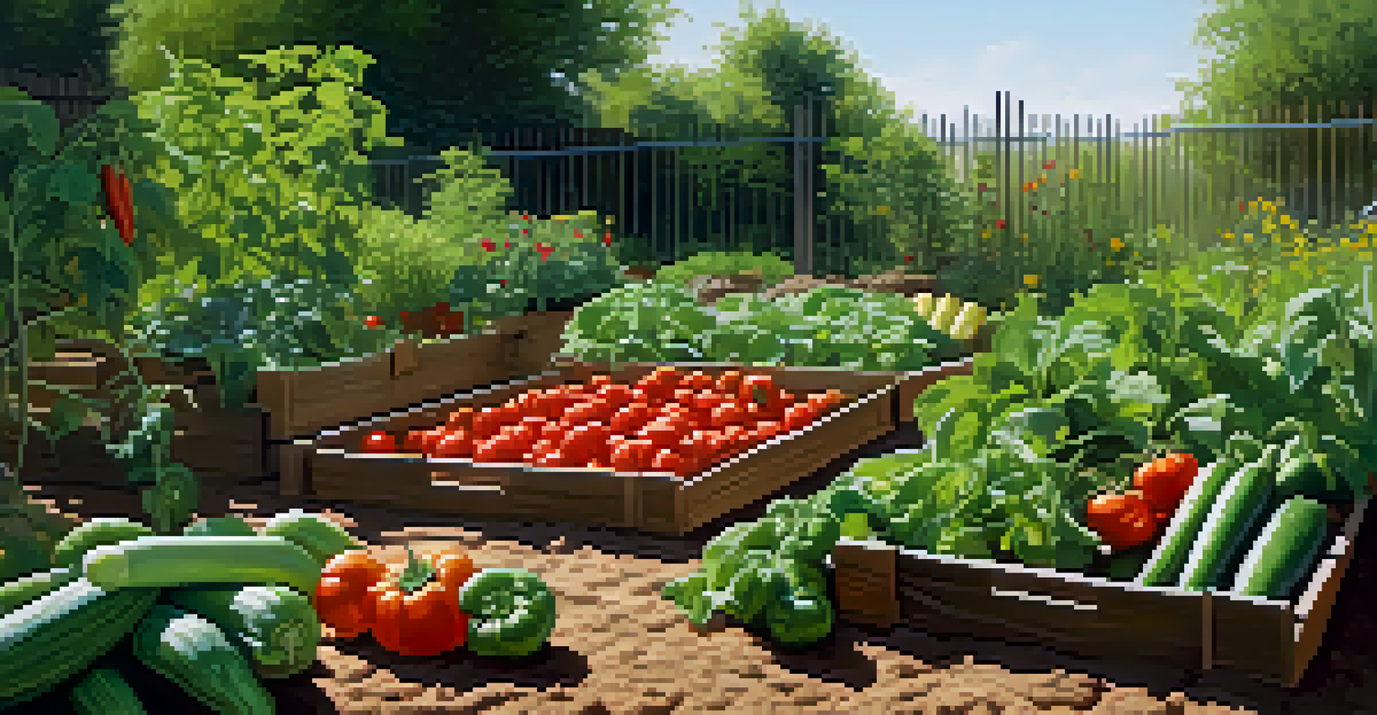 A colorful vegetable garden with thriving plants and a sign showing the ideal pH range for vegetables.