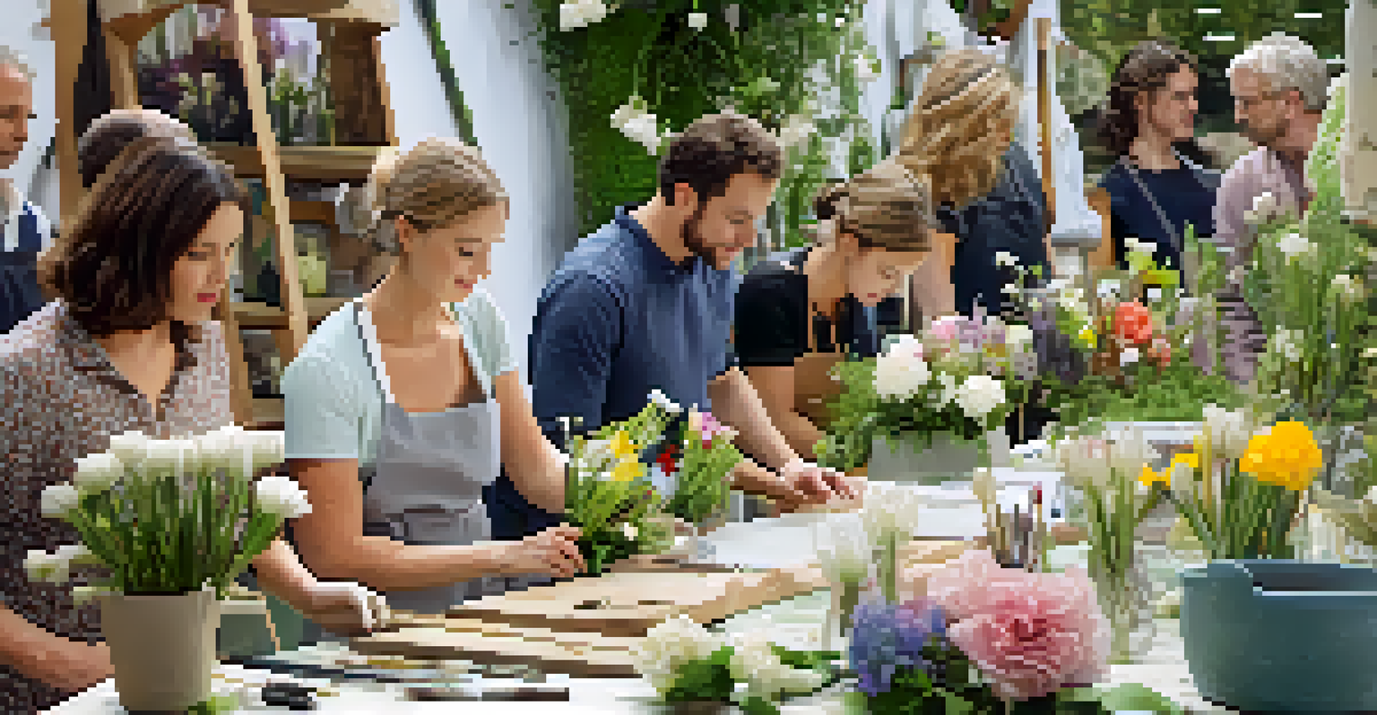 Participants learning floral arrangement during a workshop at the Chelsea Flower Show.