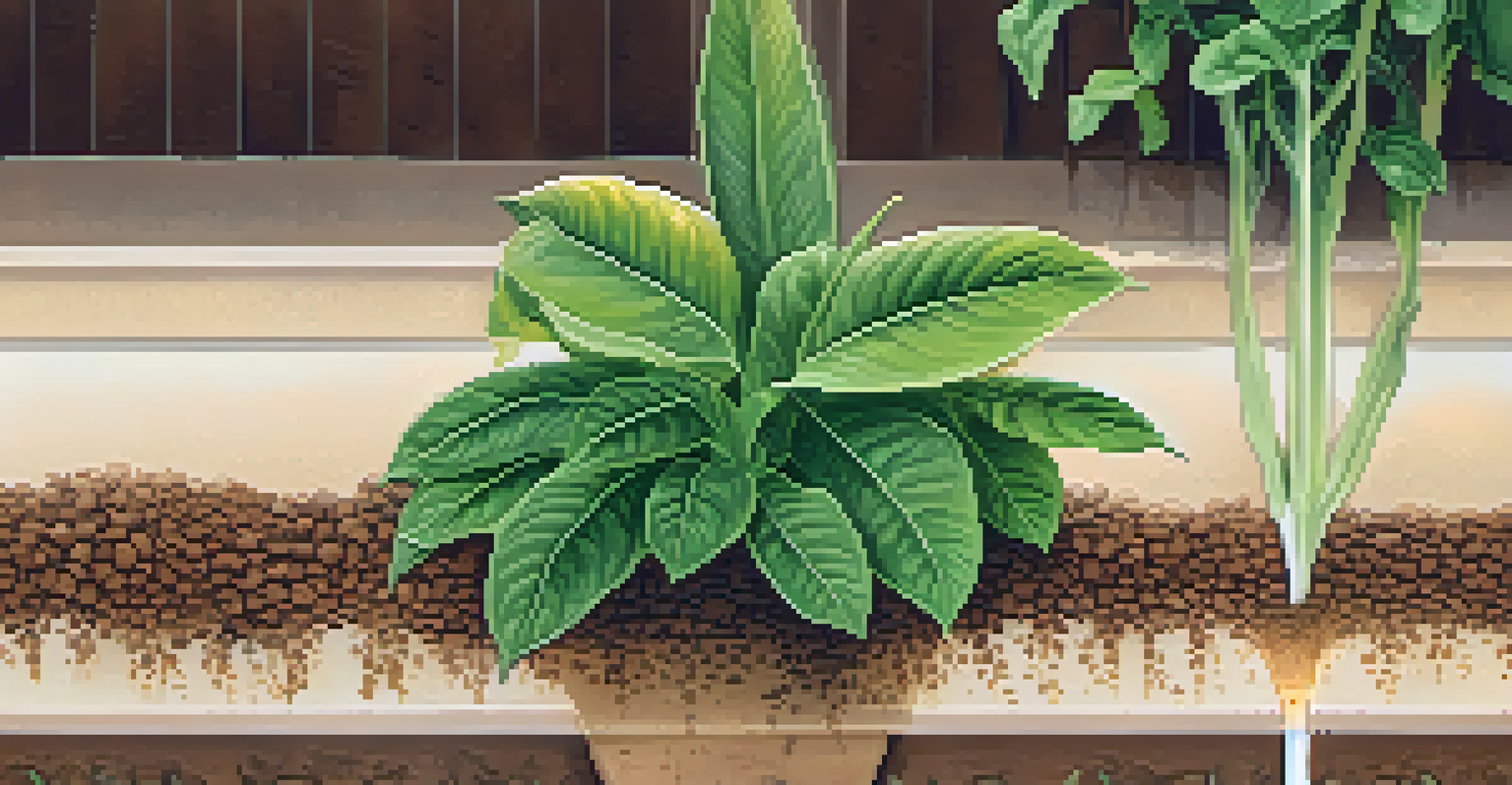 Illustration showing the signs of overwatering and underwatering in plants, with contrasting plant health indicators.