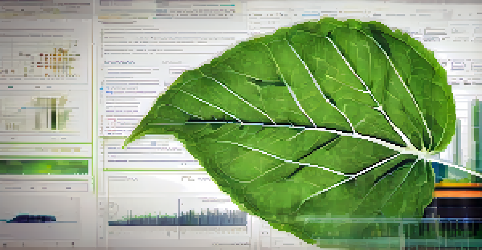 A close-up of a plant leaf with digital data overlays, representing genomic data analysis in plant breeding.