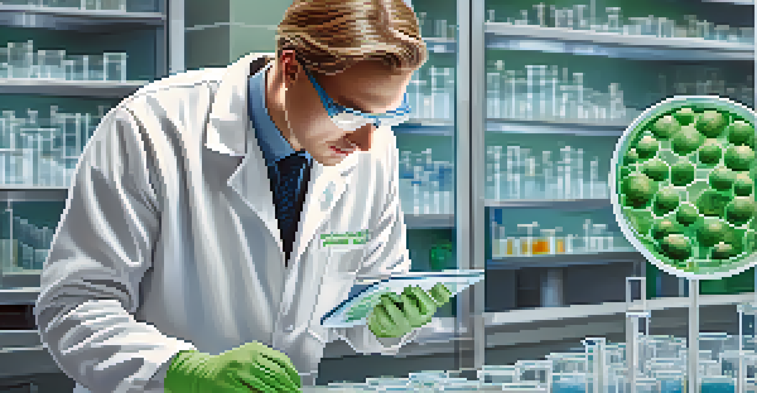 A scientist in a lab, examining a petri dish with genetically modified plant cells, surrounded by advanced scientific equipment.