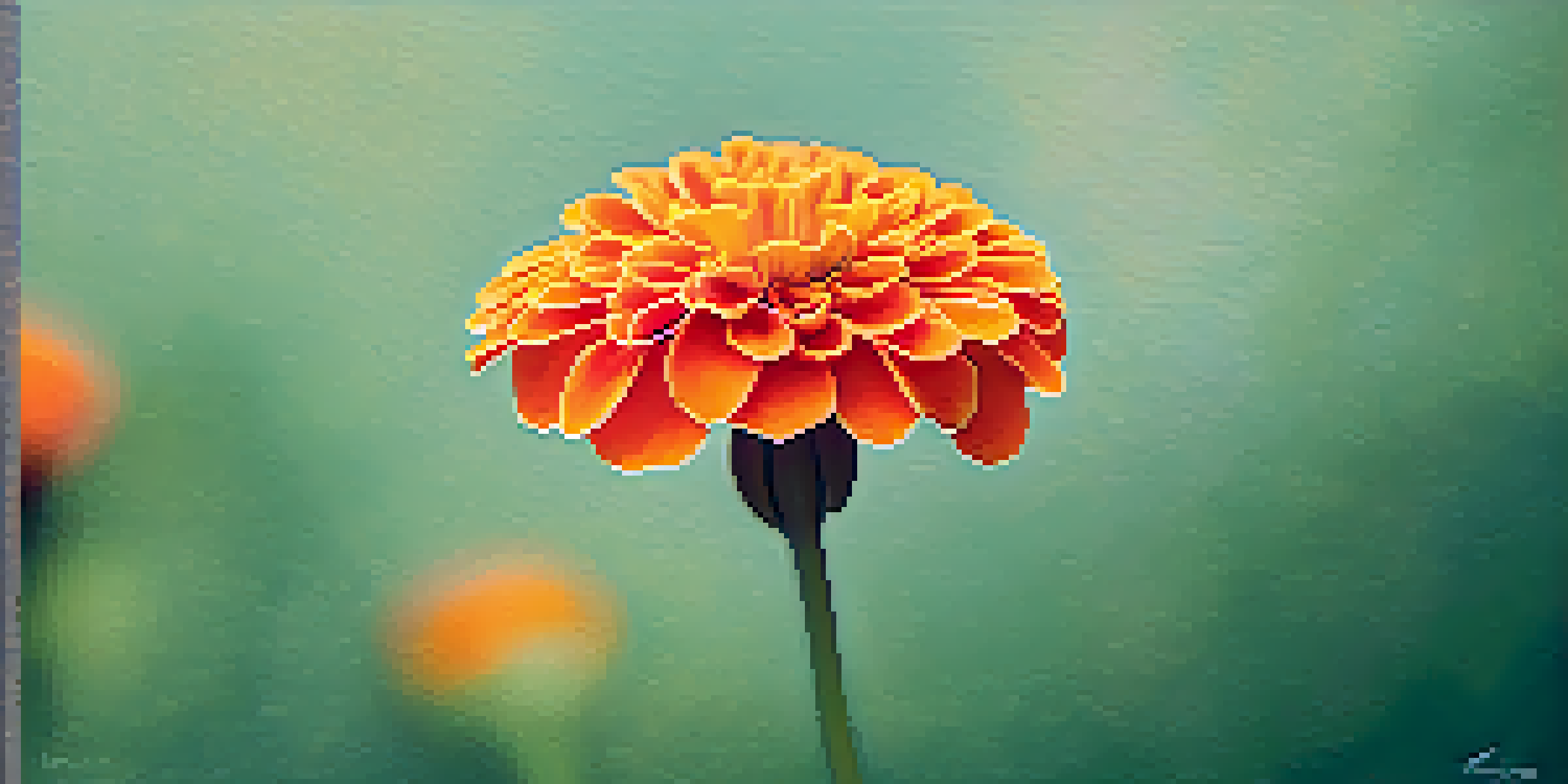 Close-up of a vibrant orange marigold flower with intricate petal details, set against a softly blurred green background.