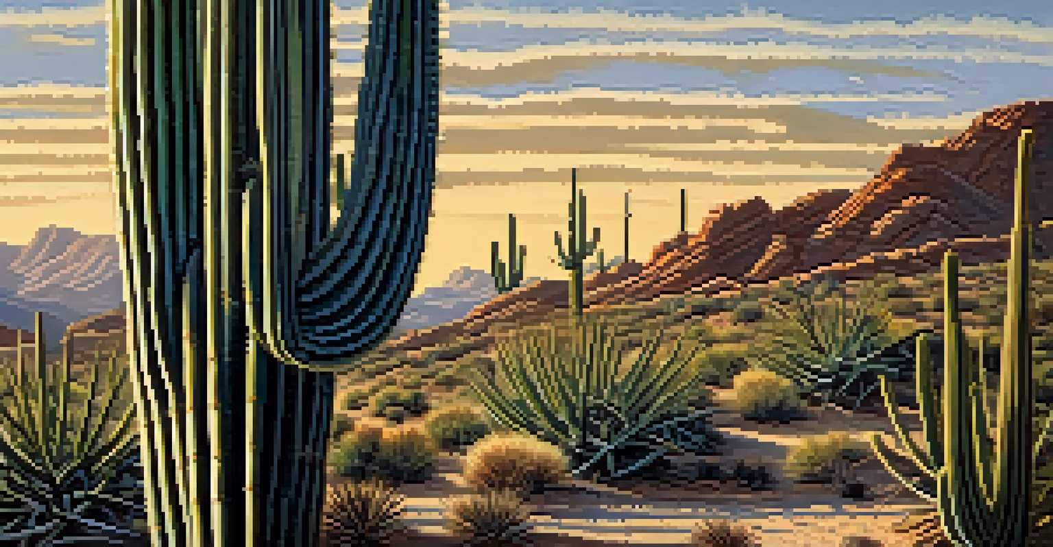Close-up of a saguaro cactus showing its unique water-storing features under bright sunlight.