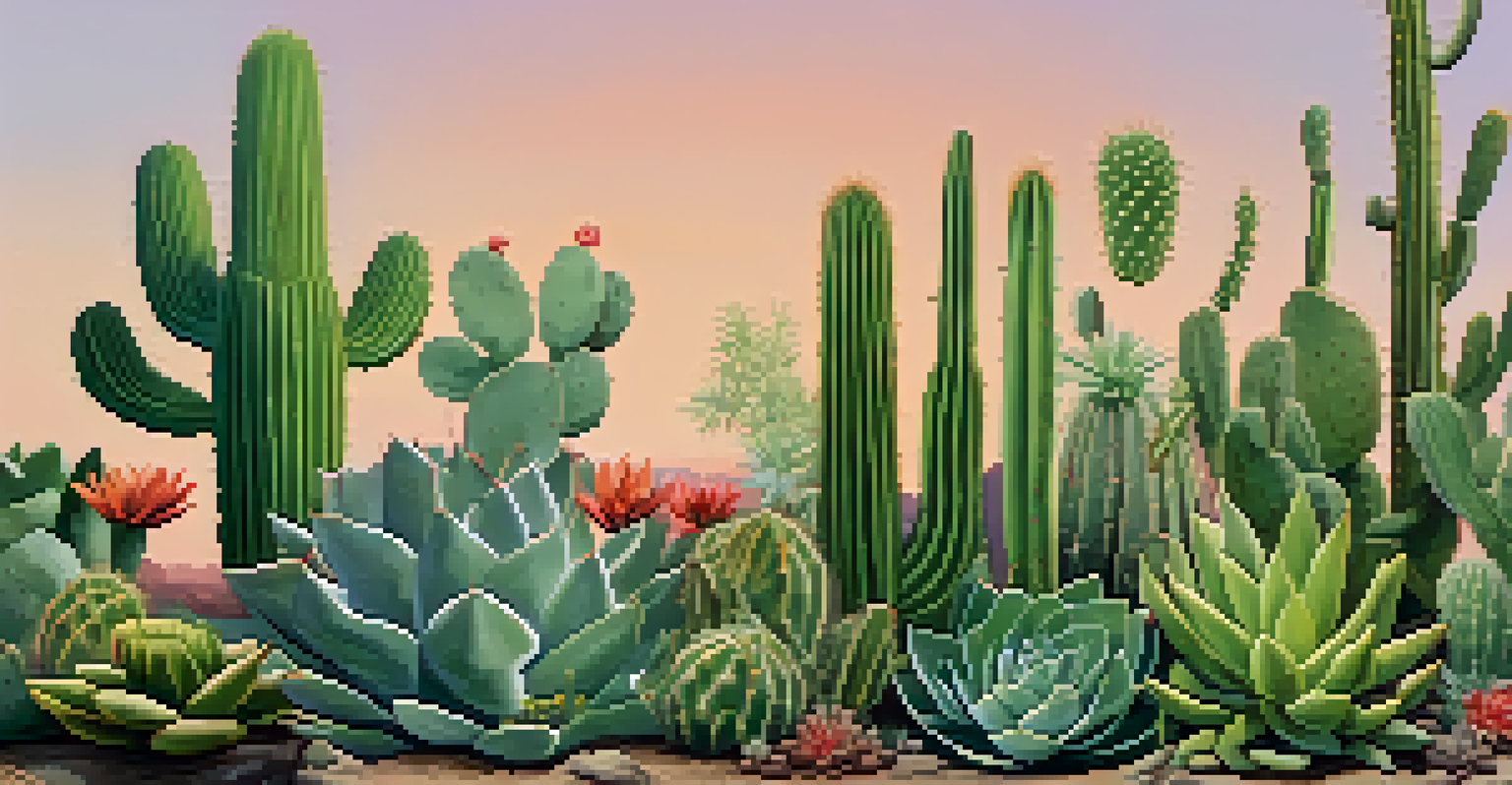 An educational illustration showing various plant stem adaptations, including cacti, climbing vines, and thorny plants, with labels and a soft gradient background.