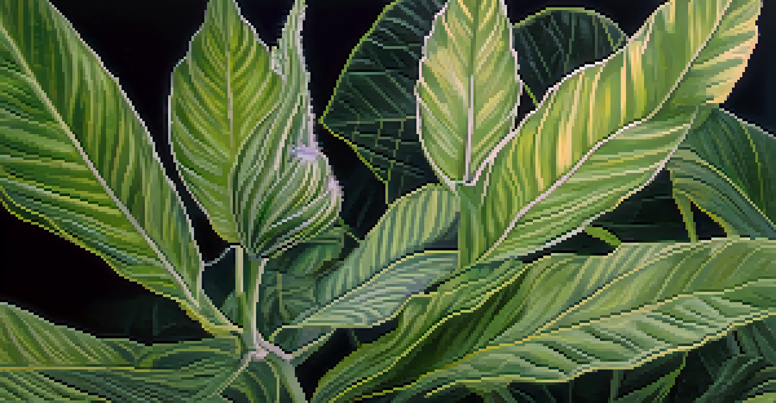 A close-up view of an endangered plant with detailed leaves and flowers, beautifully lit in a botanical garden.