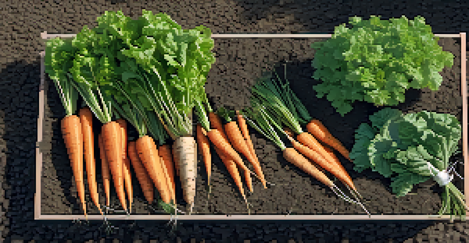 Overhead view of a vegetable garden with straw and wood chip mulch, showcasing the benefits of mulching.
