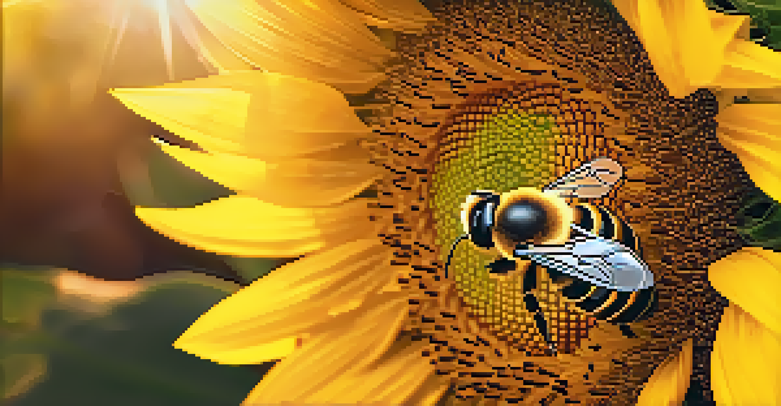 A close-up of a honeybee on a sunflower, showcasing the details of the bee and flower.