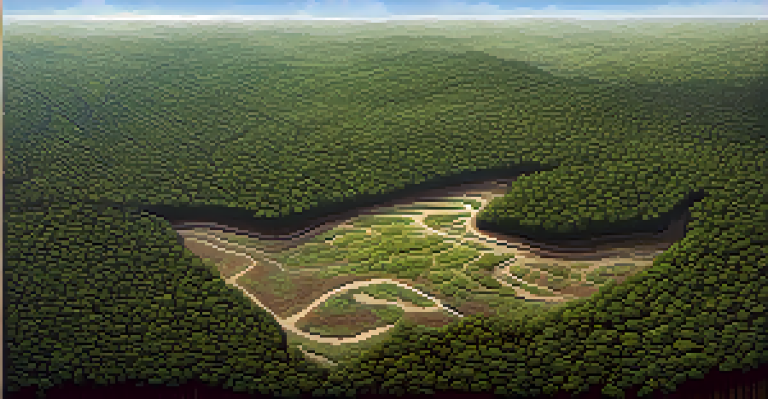Aerial view of deforestation showing cleared land next to a vibrant forest, highlighting the contrast in plant diversity.