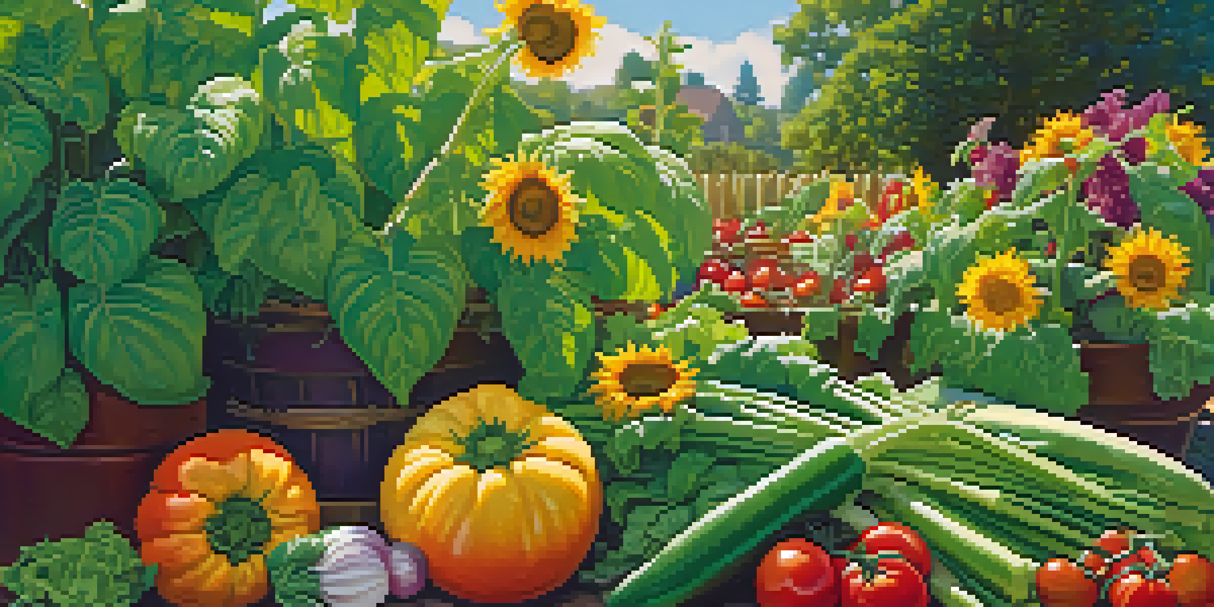 A lush edible garden featuring colorful vegetables and herbs bathed in sunlight.
