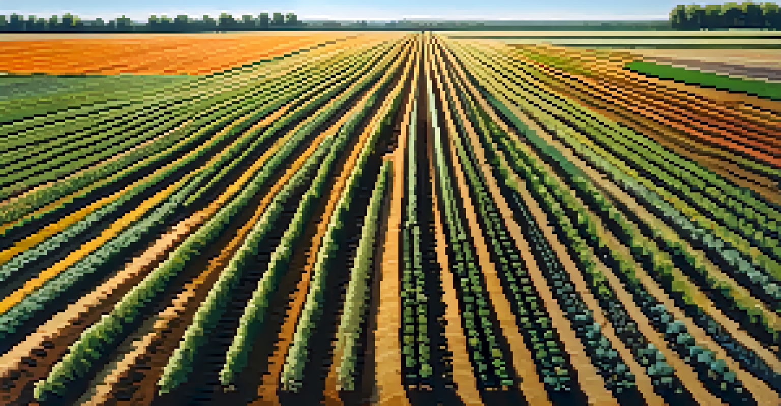 An aerial view of a diverse crop field with various plants and healthy, dark soil.