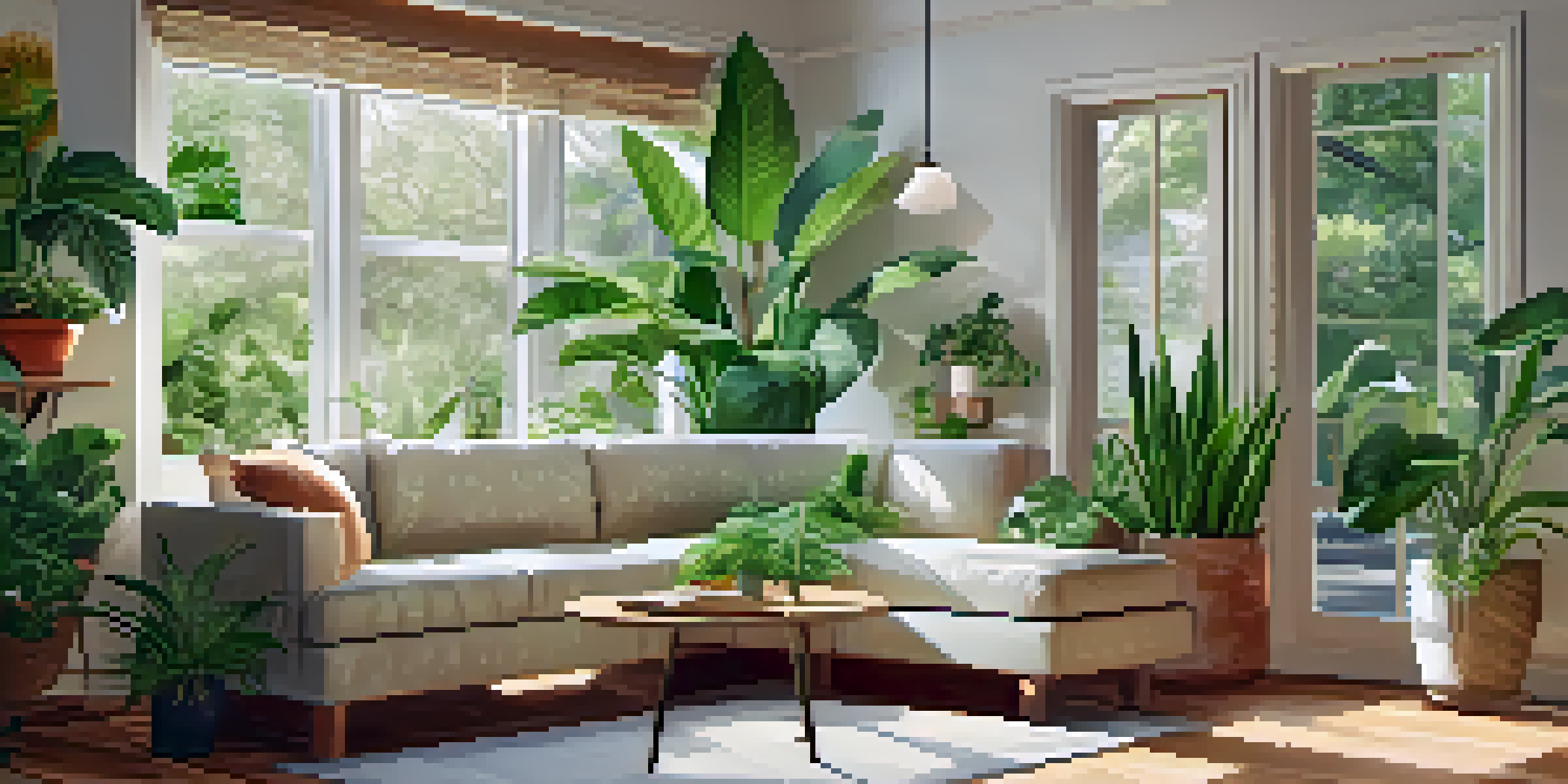 A cozy indoor space with various green plants on a wooden shelf, complemented by soft natural light filtering through a window.