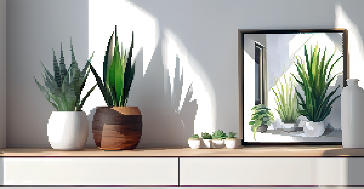 A bright room with a snake plant by the window, sunlight illuminating the space with a minimalist decor.