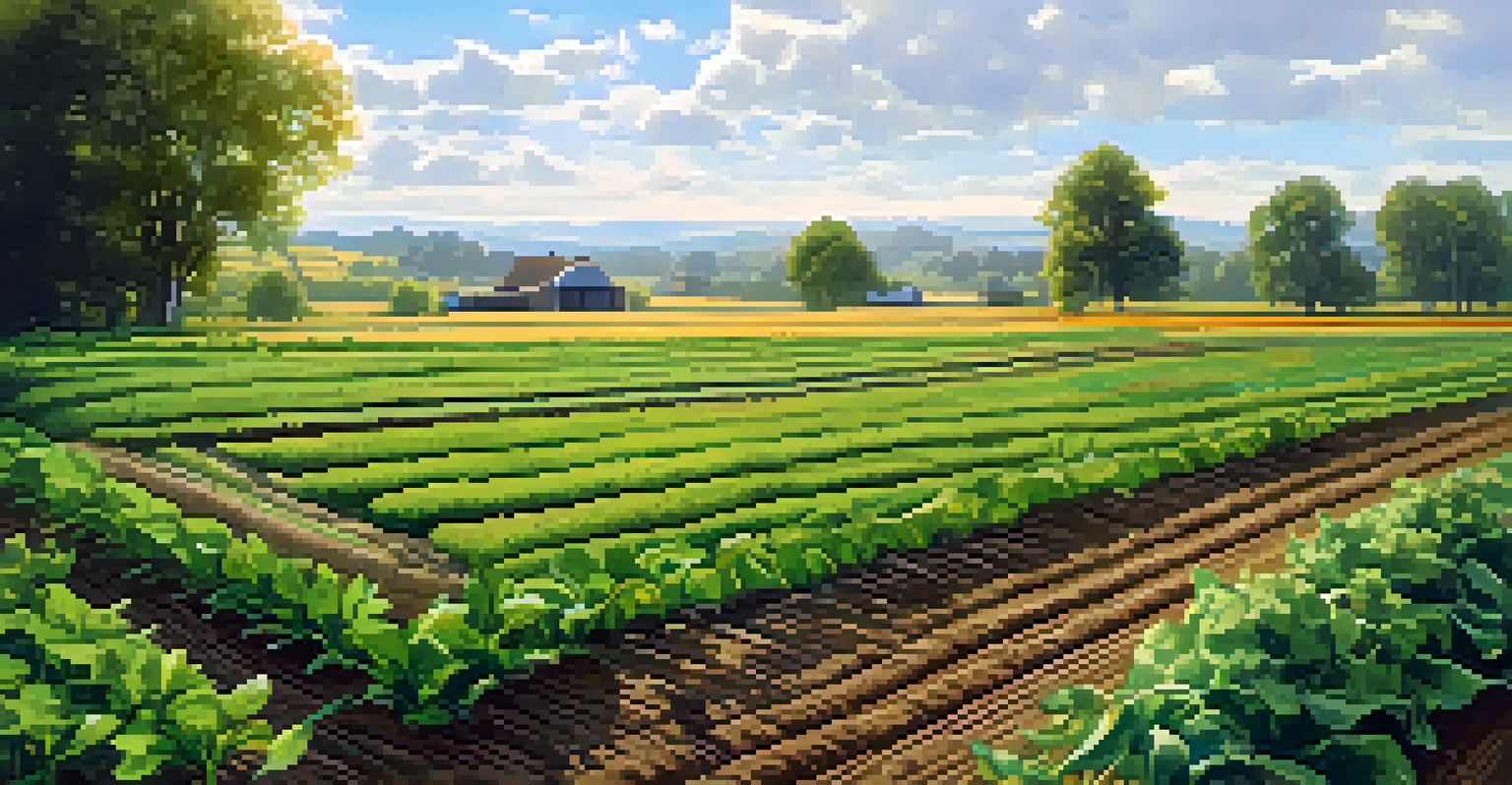 An agricultural field with healthy plants, demonstrating sustainable farming practices like crop rotation and cover crops.
