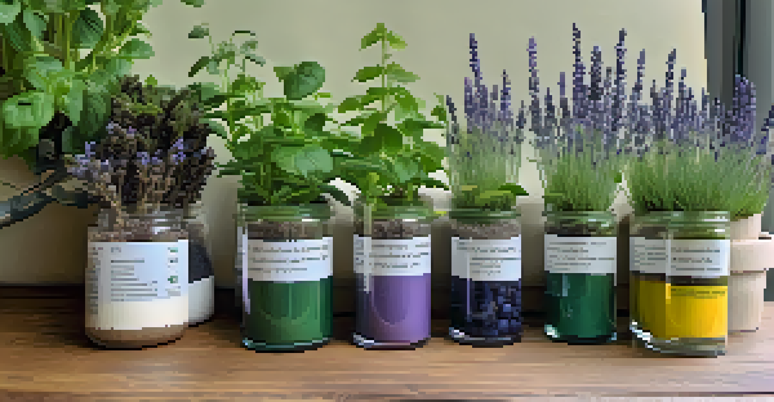 An educational setup showcasing various plants with their ideal soil pH preferences and soil samples.