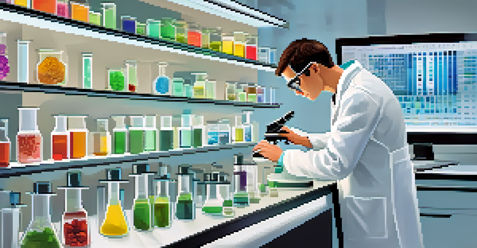 An agricultural scientist in a laboratory examining plant samples under a microscope.