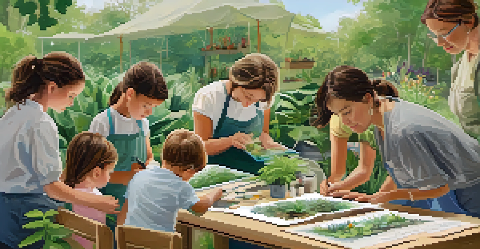 A diverse group of people participating in an educational workshop at a botanical garden, engaging in hands-on activities related to plant species and conservation.