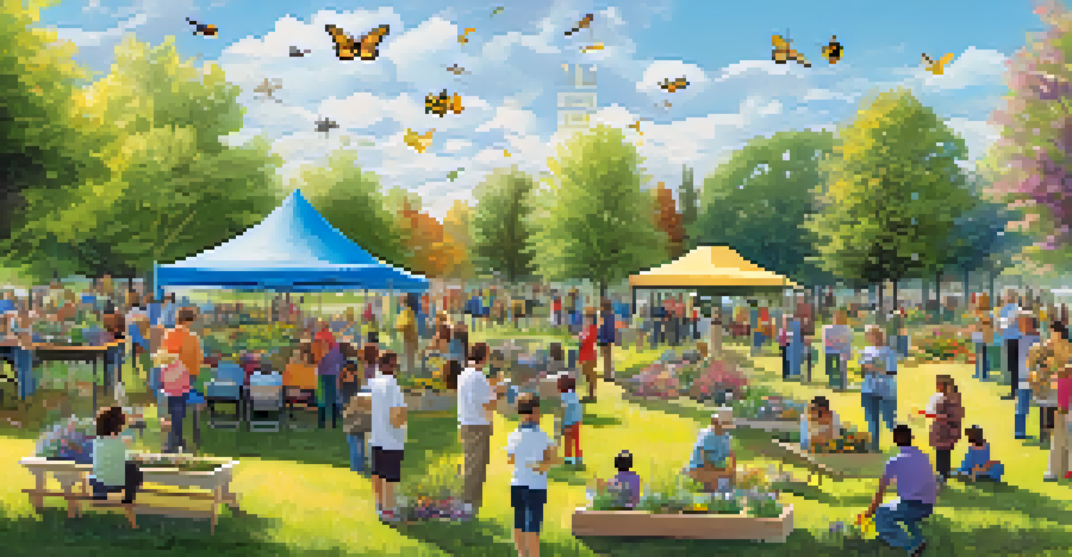 A community planting event for creating a pollinator garden, with families engaged in planting activities.
