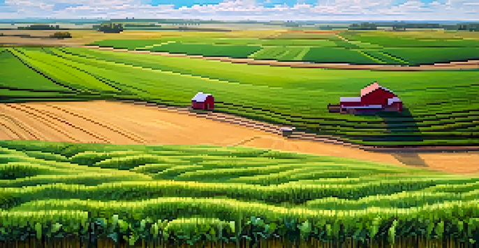 A farmer inspects vibrant wheat crops enhanced by CRISPR technology under a clear blue sky.