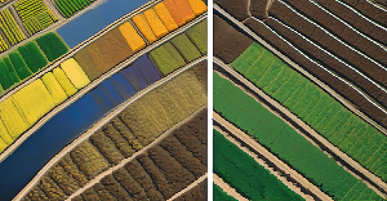 An aerial view of a segmented farmer's field showing the impact of different soil pH levels on crop health.