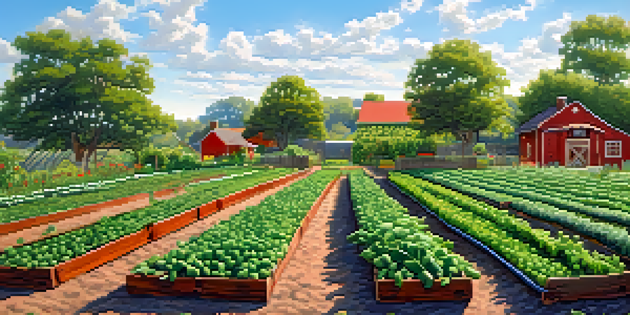 A colorful spring vegetable garden with peas, tomatoes, and spinach in bright sunlight.