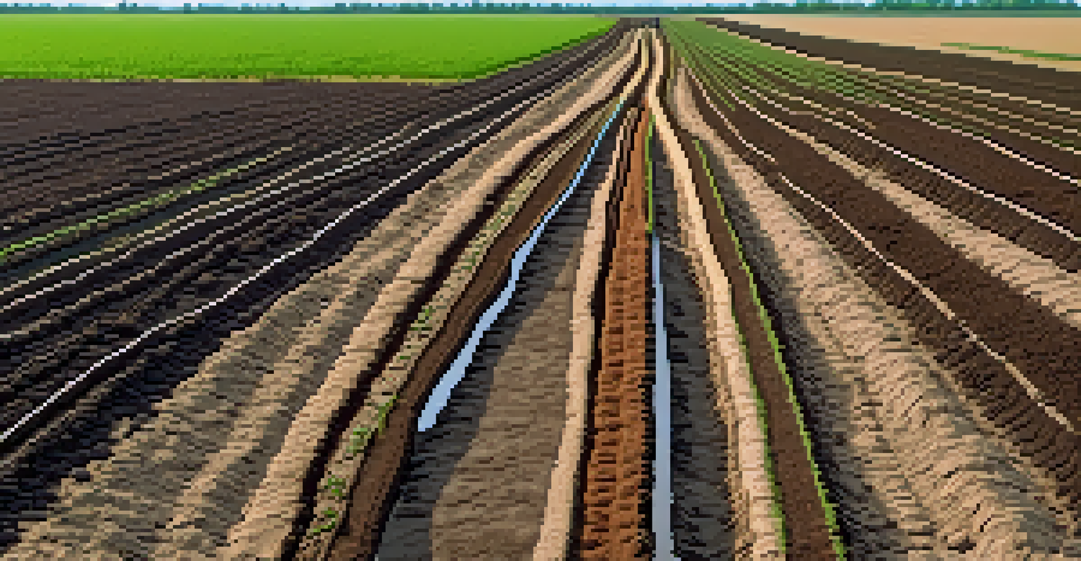 A split view of an agricultural field showing one side with dry, cracked soil and the other with lush green crops, emphasizing soil health.