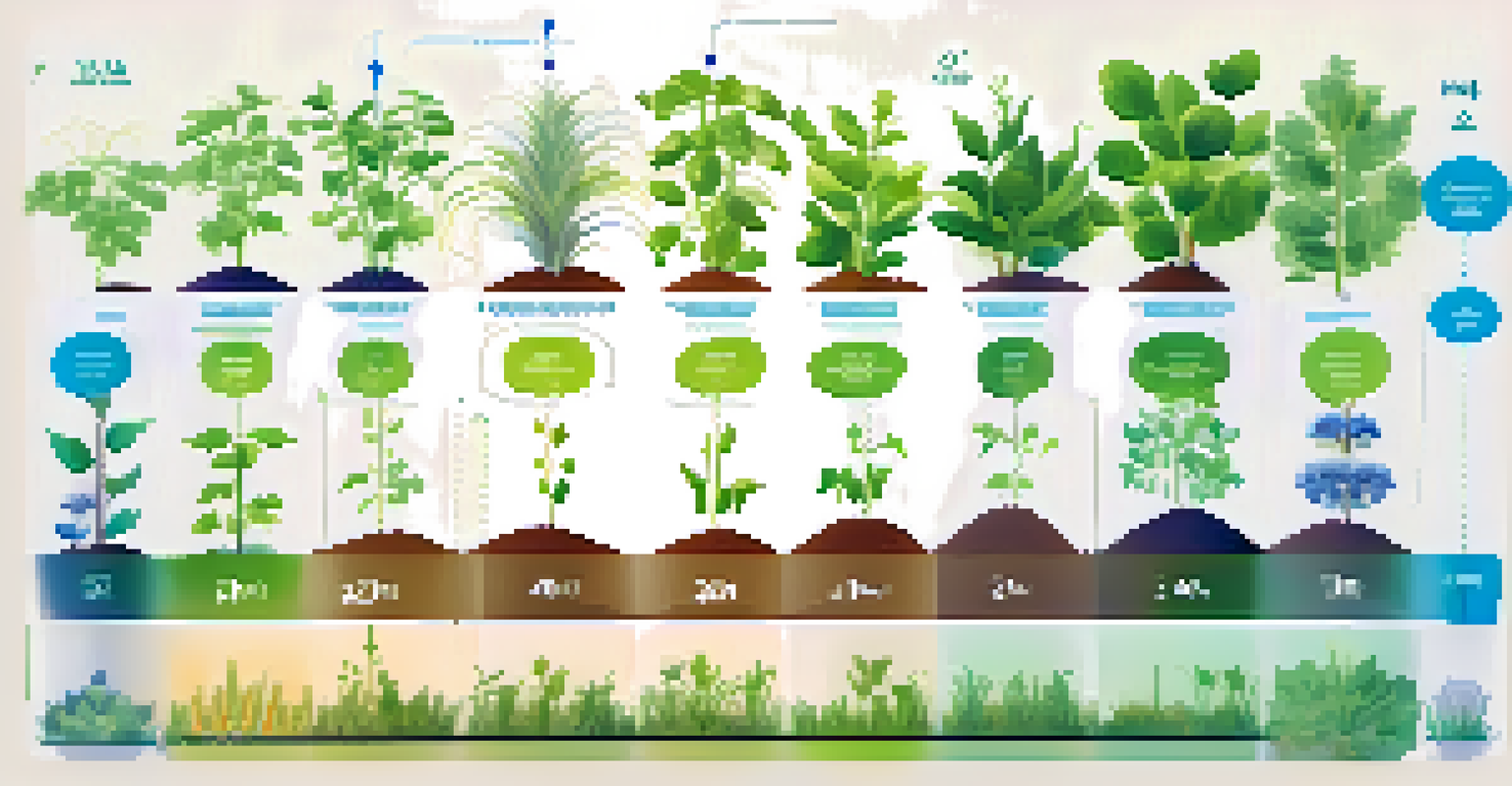 An informative illustration showing the ideal pH ranges for different plant growth stages with colorful graphics and labels.
