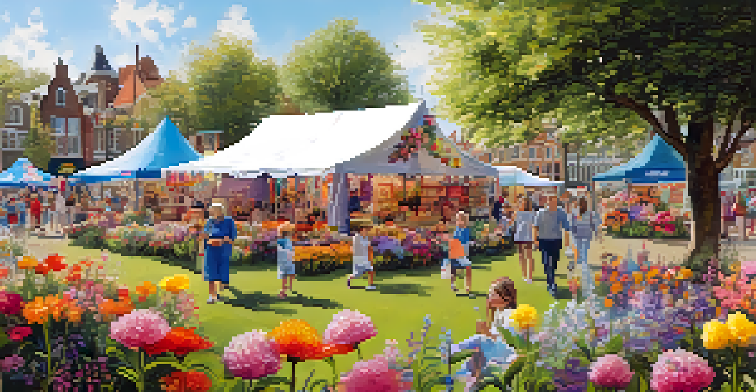 A family at the Aalsmeer Flower Festival, with children participating in crafts and face painting in a vibrant setting.