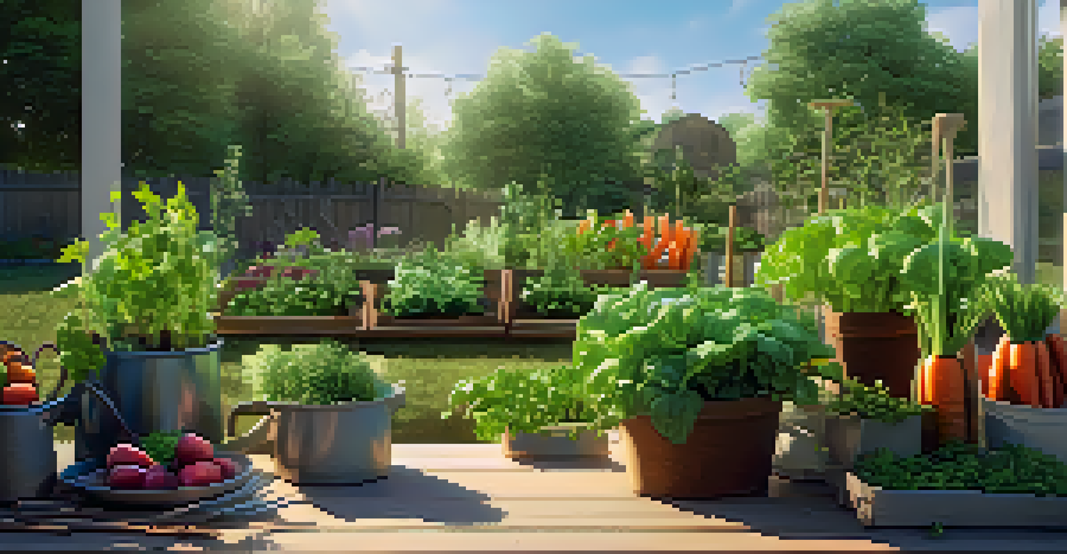 A close-up of a vibrant kitchen garden area filled with vegetables and herbs under the sun.