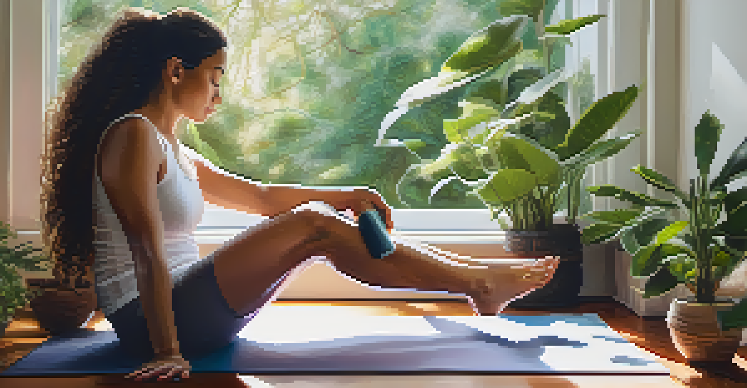 A person practicing mindfulness with essential oils on a yoga mat in a peaceful environment.