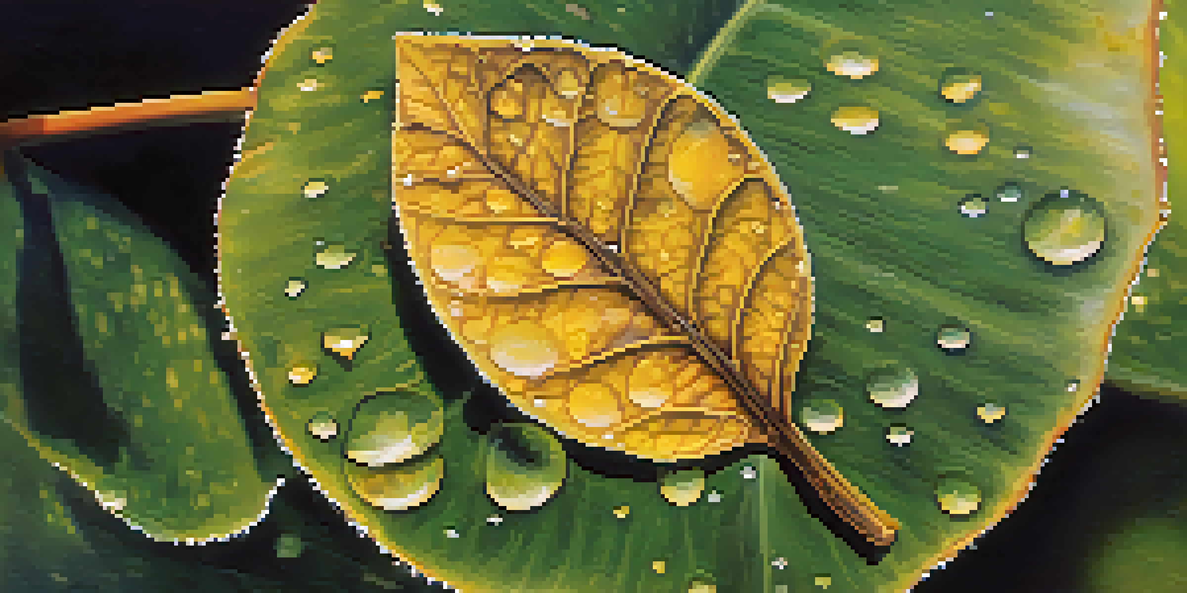 A detailed close-up of a leaf showing dark brown and yellow spots, with a yellow halo around them, illuminated by natural sunlight.
