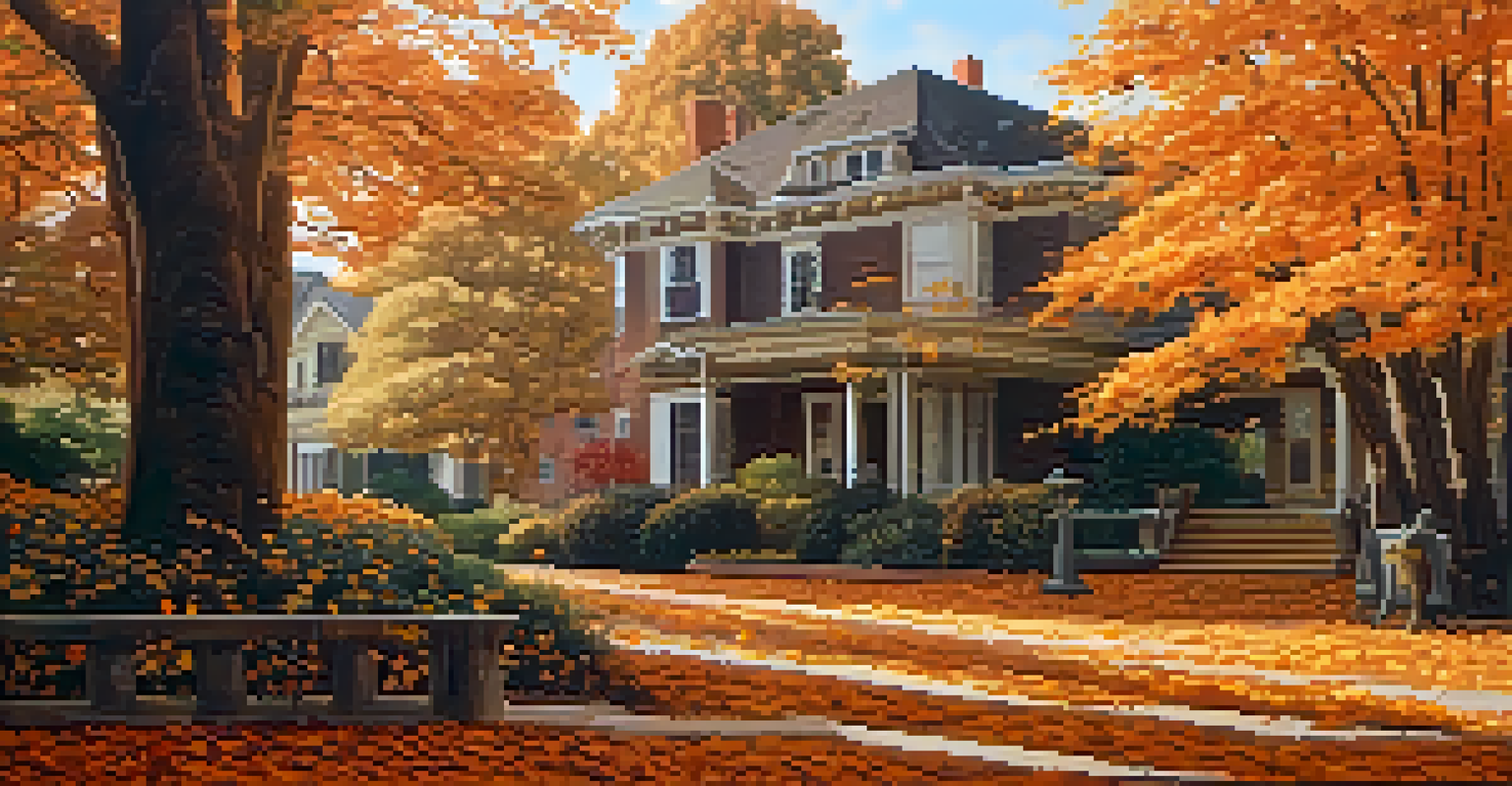 An autumn garden with wilting flowers and golden leaves falling from trees, capturing the essence of impermanence.