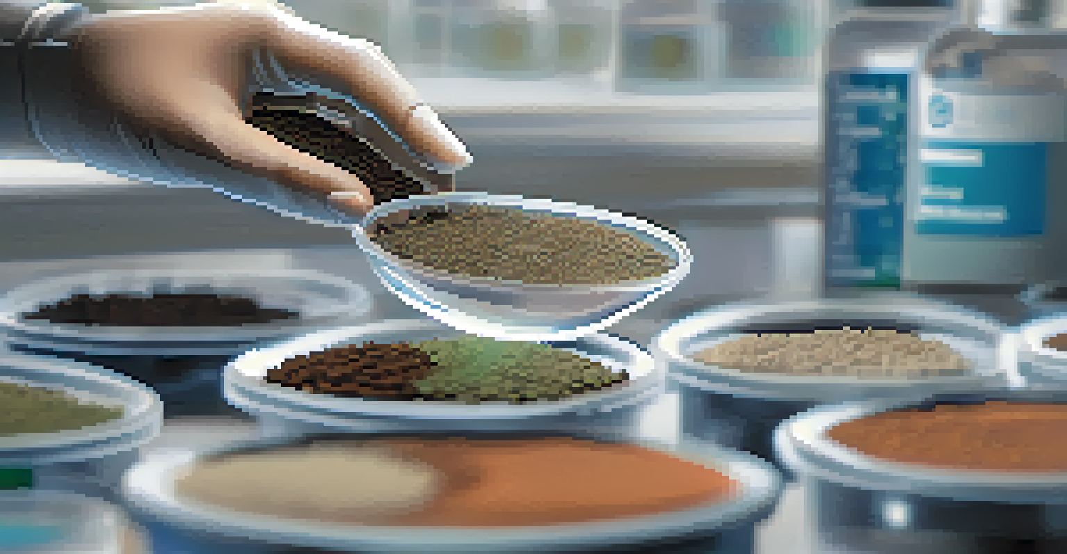 A close-up of a scientist holding a petri dish with soil samples, with genomic sequencing equipment in the background.