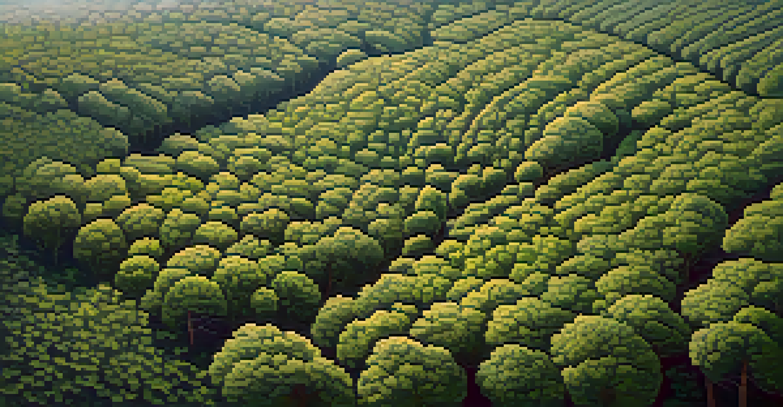 An aerial view of a forest showing invasive kudzu plants overtaking native vegetation.