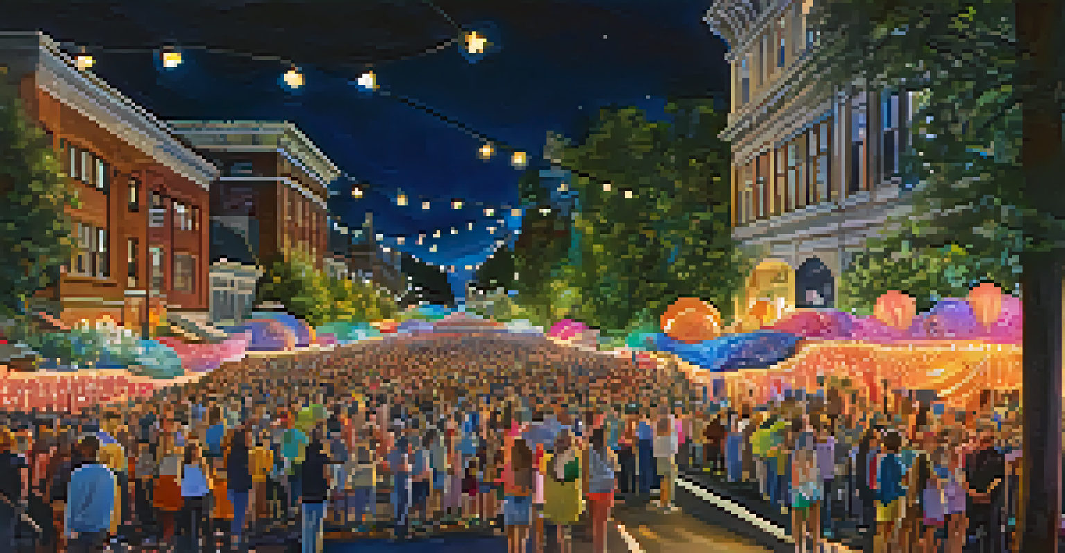 A magical nighttime Starlight Parade at the Portland Rose Festival with illuminated floats and excited spectators under colorful lights.