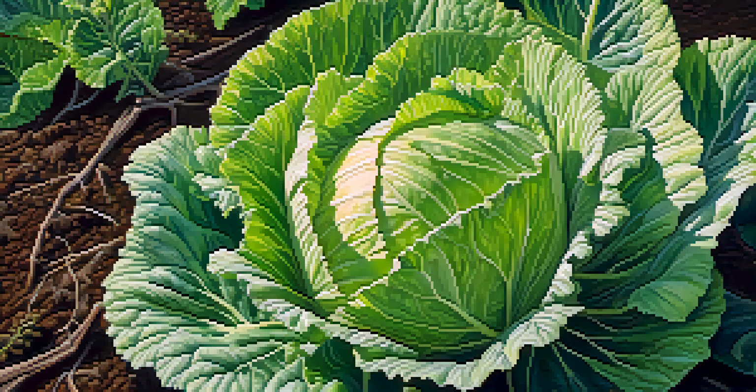 Detailed close-up of a cabbage plant with caterpillars, featuring colorful swirling patterns representing VOCs released into the air.
