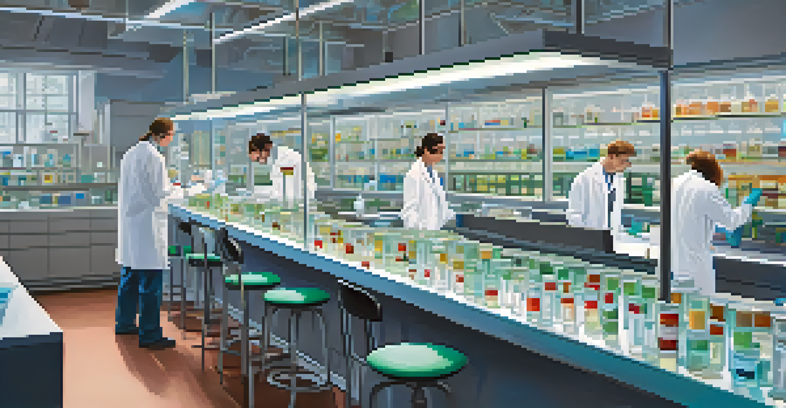 Scientists in a lab studying colorful rhizobacteria cultures in petri dishes.