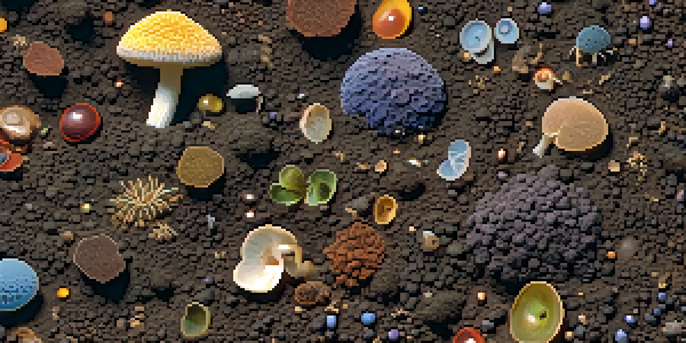 A close-up view of rich, healthy soil filled with various microorganisms, showcasing its texture and organic matter.