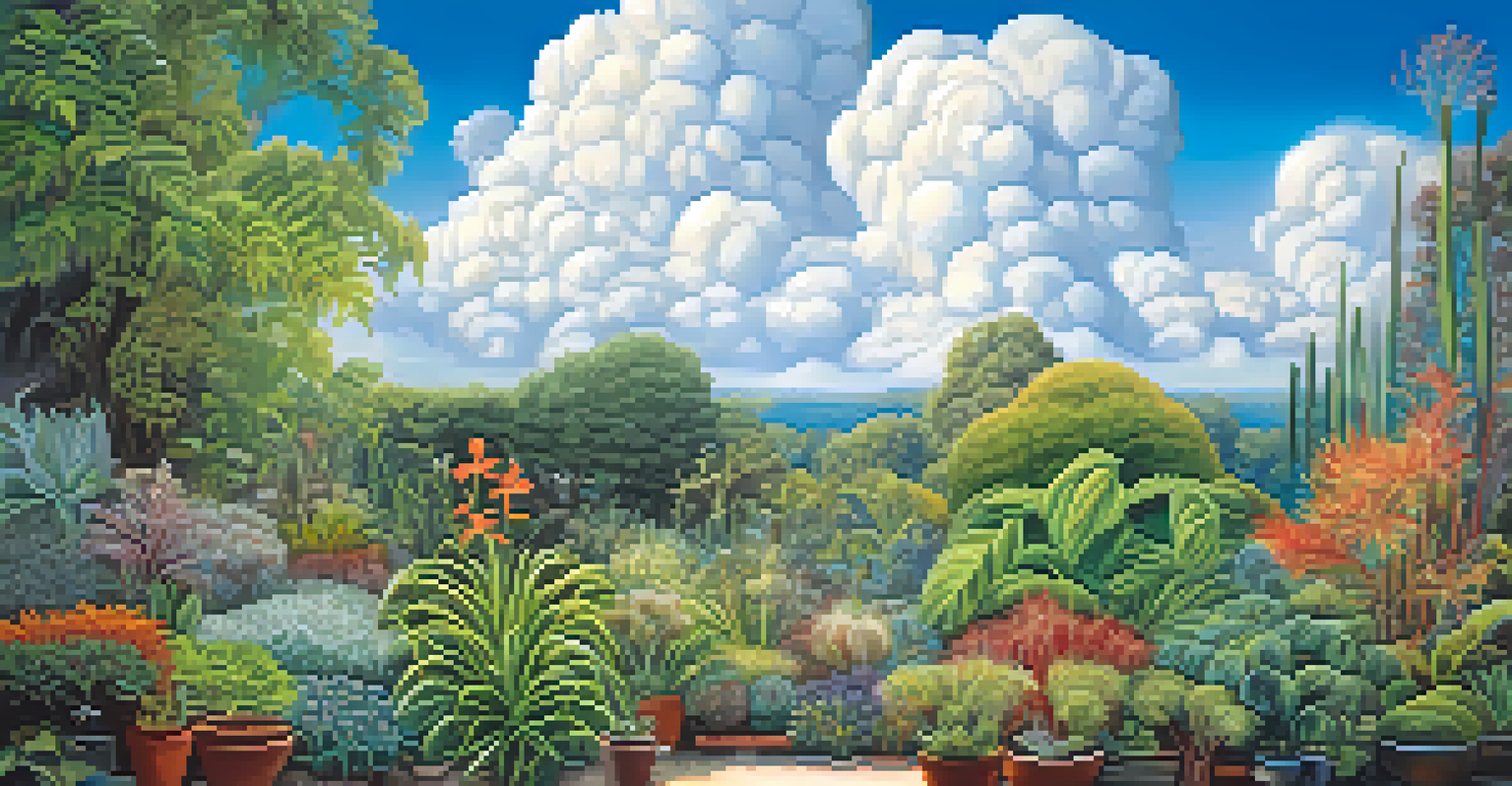 A colorful garden scene with plants communicating through roots, illustrated with light connections representing chemical signals.
