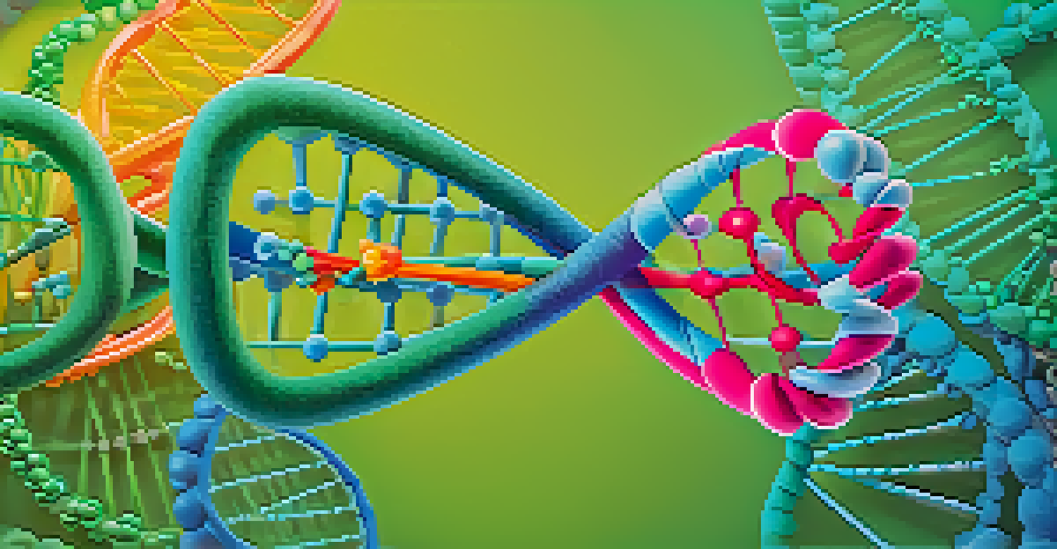 An illustration of CRISPR technology, depicting molecular scissors editing DNA in vibrant colors.